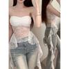 2025 Women's Sexy Lace Hollow-out Backless Fashion Ribbon Crop Top - Slim Fit Bustier Outerwear for Women
