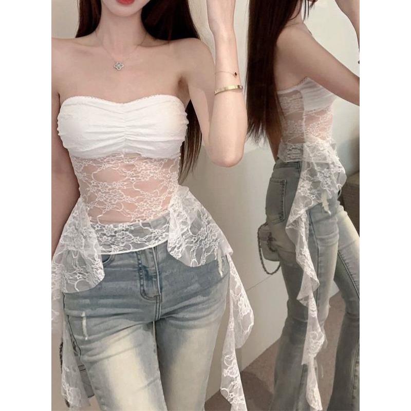 2025 Women's Sexy Lace Hollow-out Backless Fashion Ribbon Crop Top - Slim Fit Bustier Outerwear for Women
