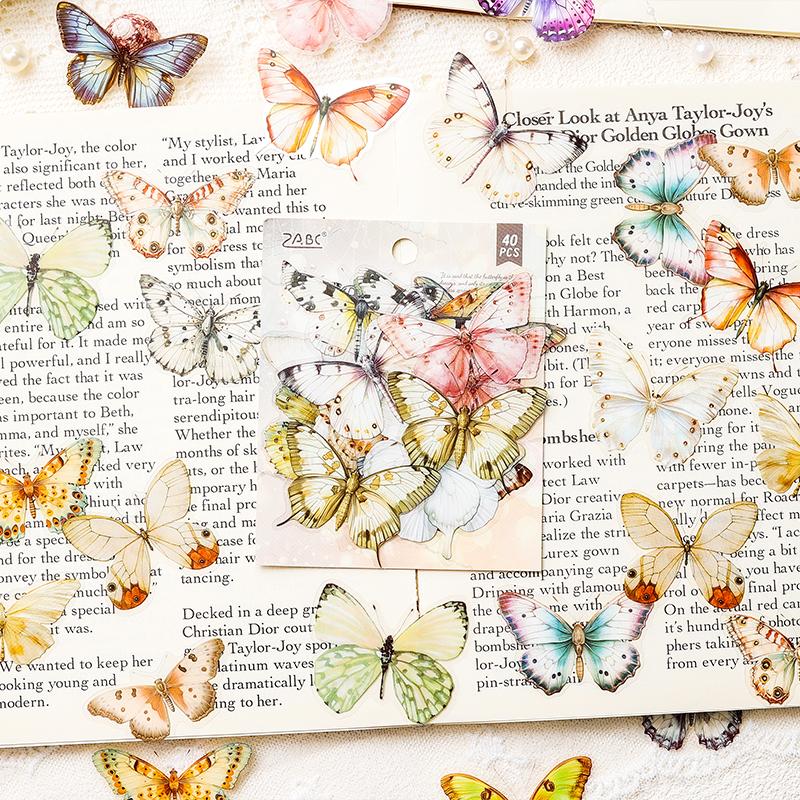 40 Sheets Laser Butterfly Aesthetic Stickers Retro Die Cutting Sticker Pack for Scrapbooking DIY Decorative Journal Stationery