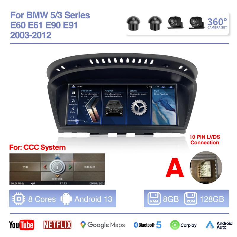 Android 13 For BMW 3 Series 5 Series E60 E61 E90 E91 2003-2012 8.8" Car Multimedia Player GPS Navigation Radio Carplay Auto 360