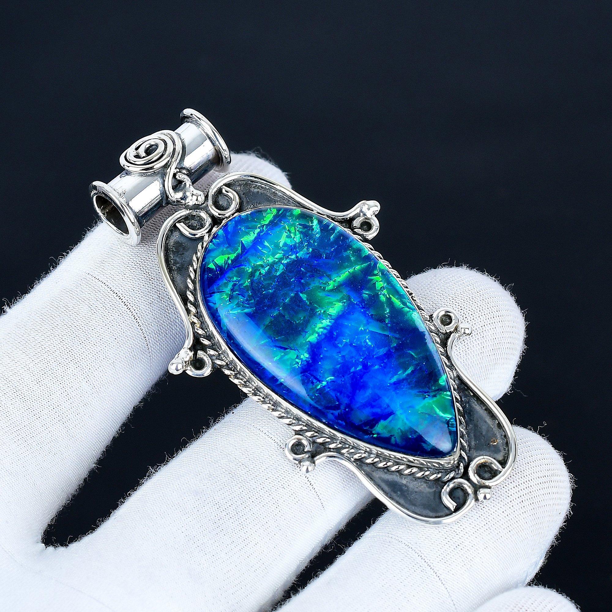 

Blue Australian Opal Pendant, 925 Sterling Silver Handmade Jewelry, Opal Silver Pendant, Party Wear Jewelry For Women s, Pendant Christmas Gift 7.5 Cm синій