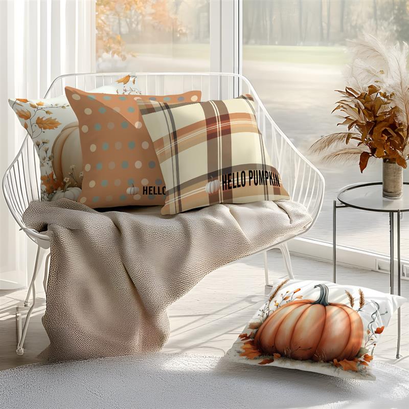 Home Decor Hello Fall & Pumpkin Patterned Pillow Covers Pattern Cushion Cover Suitable for Sofa Bedroom Car Pillow Cover