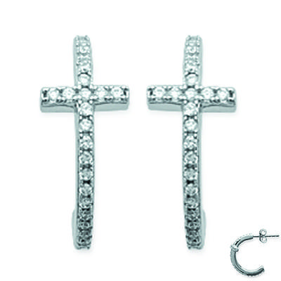 [M7628] - Aros de Plata 'Cruz' blanco plateado (rodinado) - 16x6 mm