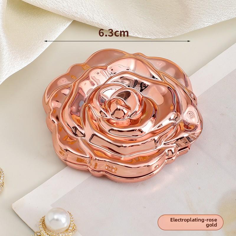 Rose-flowered Small Mirror, Student Portable Folding Mirror, Travel Pocket Mirror, Electroplated Flip Cover Makeup Mirror