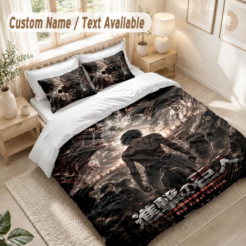 Attack On Titan Bedding Set, 1 Duvet Cover & 2 Pillowcases Soft Comfortable Bedroom Home Textile Decor