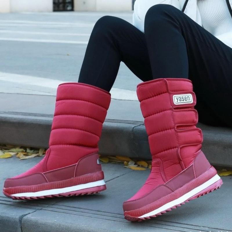 Women's winter fur one wool thickened padded waterproof cozy warm warm cold lightweight hiking waterproof non-slip mid-calf snow boots