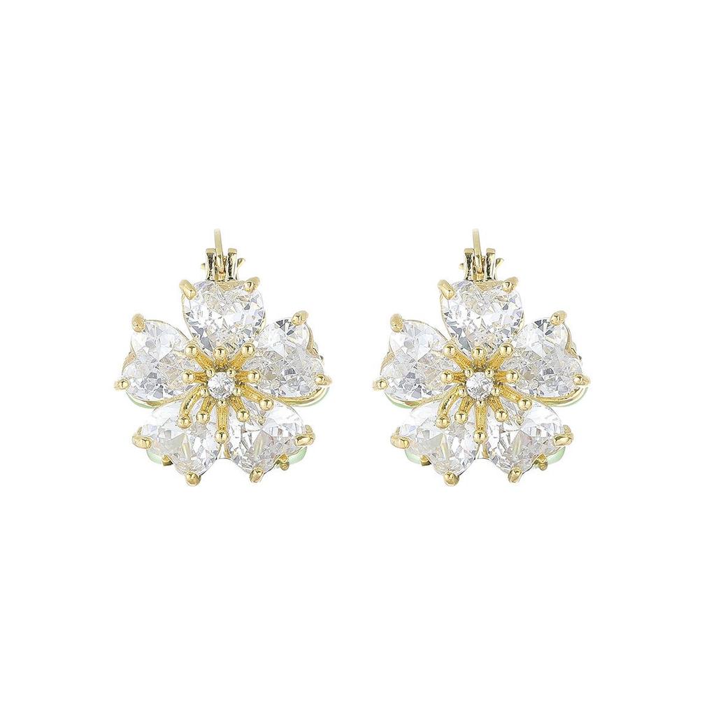 Trendy Double-Sided Flower Cat's Eye Earrings - Mori Style, Sweet & Versatile with a High-End Feel