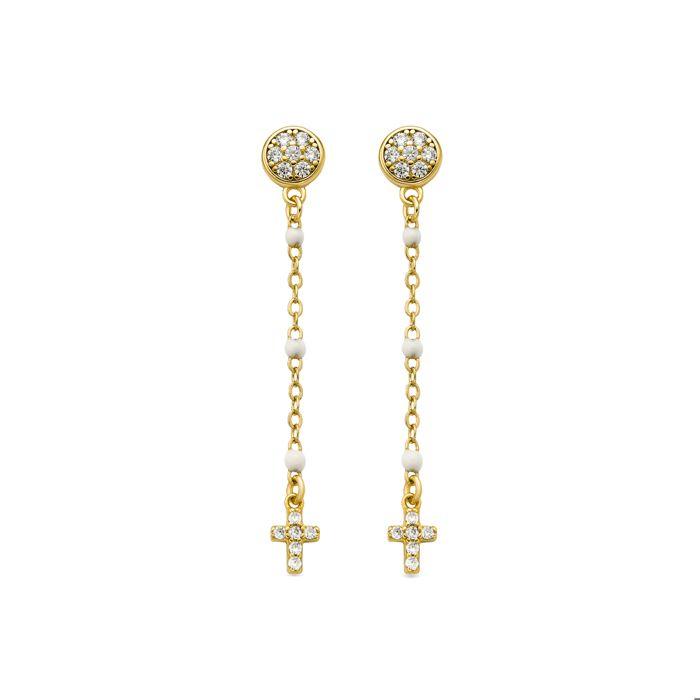 Orecchini in argento sterling 925 con smalto bianco e finitura in oro giallo 18 carati - Senai