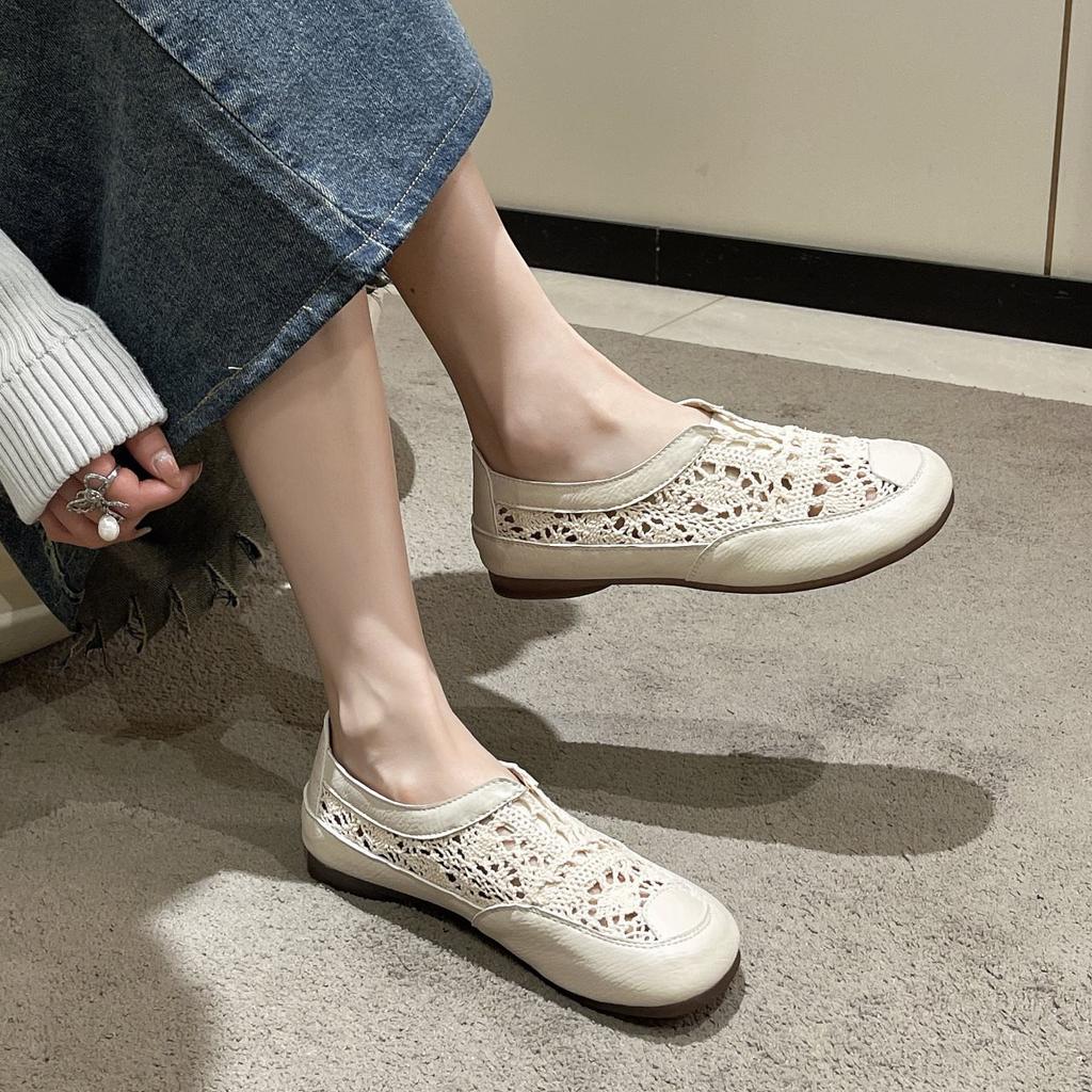 Doudousen Damen Fischer Schuhe 2025 Mesh literarisch neu hohl weiche Sohle einzelne Schuhe ein Pedal retro Sommer Baotou