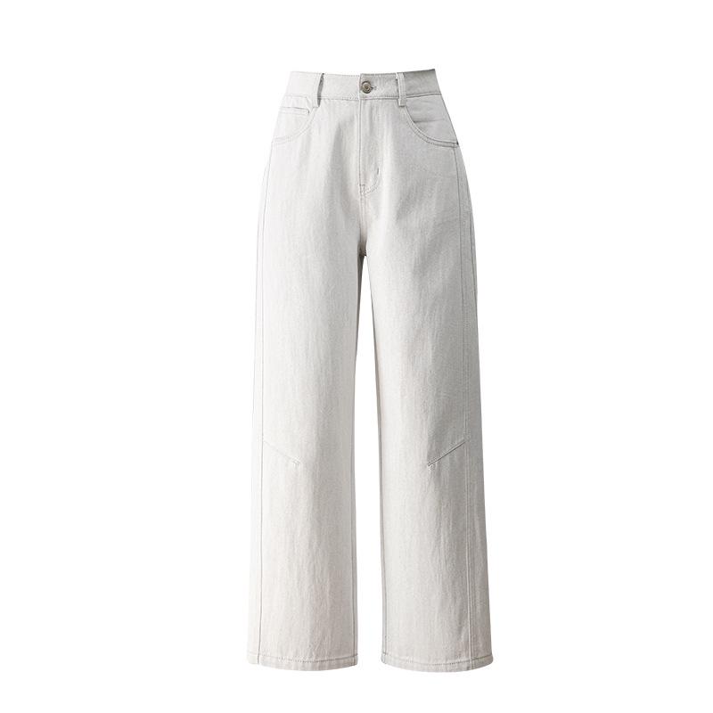 

Yi Fei High-Waist Blue Fold-Over Straight Leg Casual Jeans 26 серый/белый
