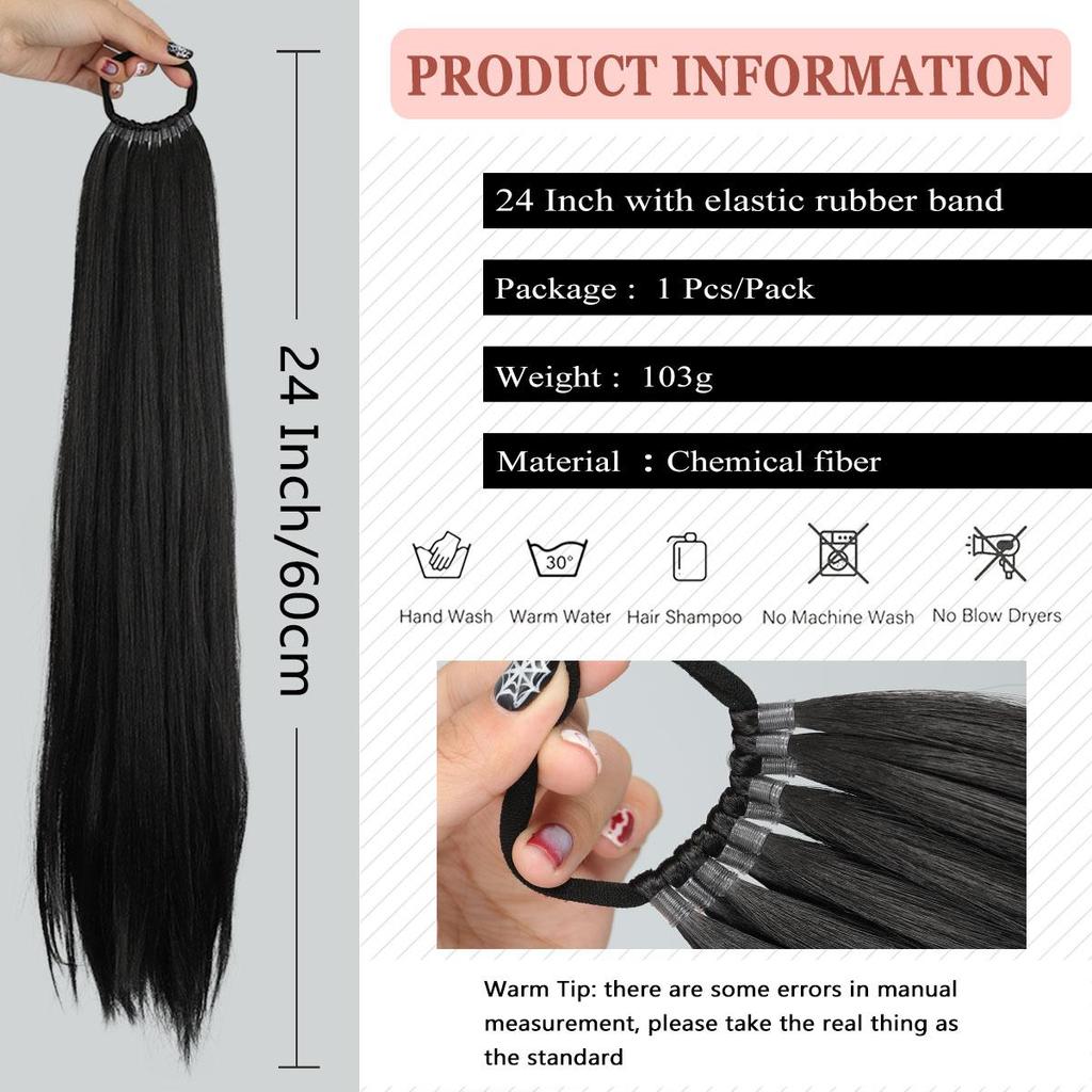 Synthetic Ponytail Extensions Elastic Band Wrap Around Straight Ponytail Extension for Women 24" Long Straight Soft Natural Ponytail