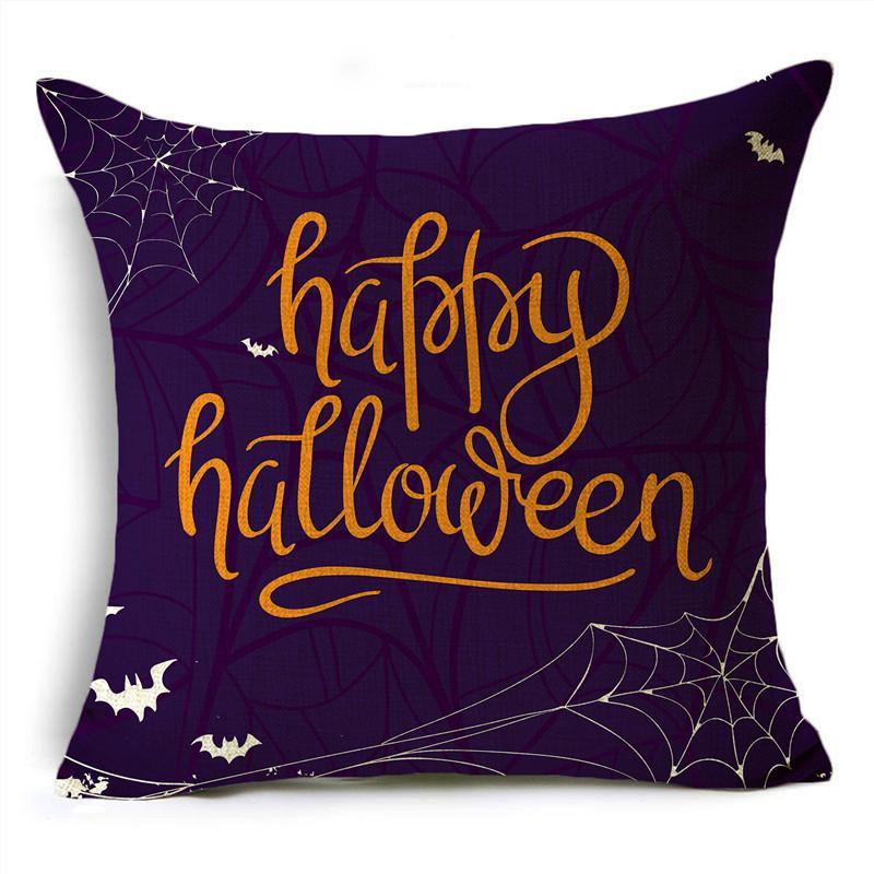 Colorful Halloween Trick Or Treat Dwarf Skull Pumpkin Linen Throw Pillowcase Decorative Cushion Cover For Sofa Living Room Party