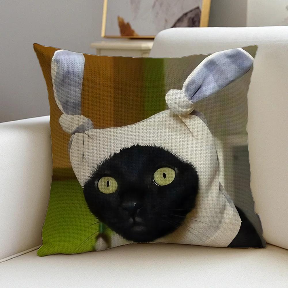 P-Funny Cat Meme Cushion Cover Natural Linen Pillowcase Set, All-In-One Decor For Sofa, Bedroom & Chair