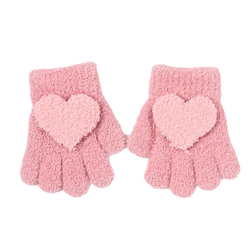 Kids' Knitted Love Heart Five-Finger Winter Gloves