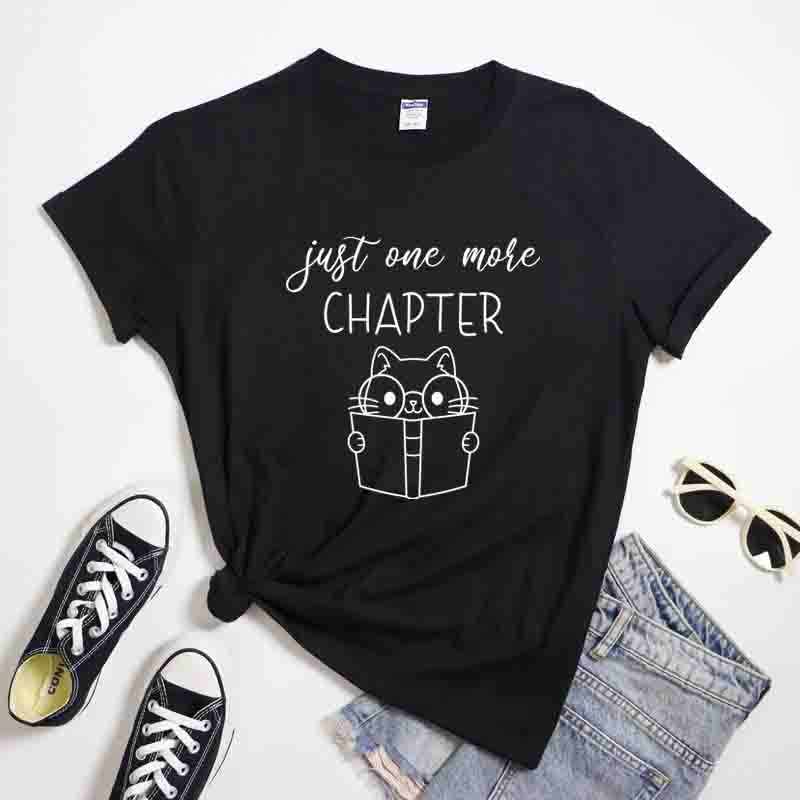 Just One More Chapter Tshirt Kawaii Book Lover Gift Tshirt Funny Cat Mom Librarian Reading Tee Shirt Top Dropshipping