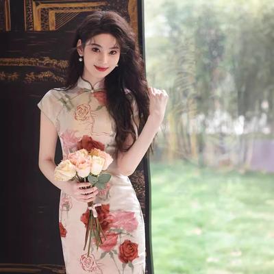 2025 Retro China Style Slim Cheongsam Dress dla młodych kobiet