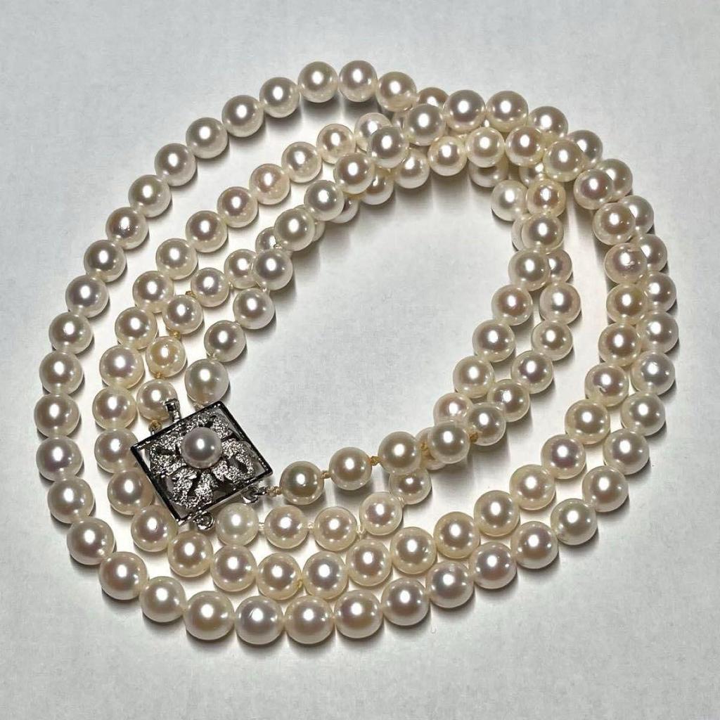 Used [Certificate of authenticity included] Akoya pearl 2 strand necklace pearl silver SILVER stamp 6.5mm pearl necklace