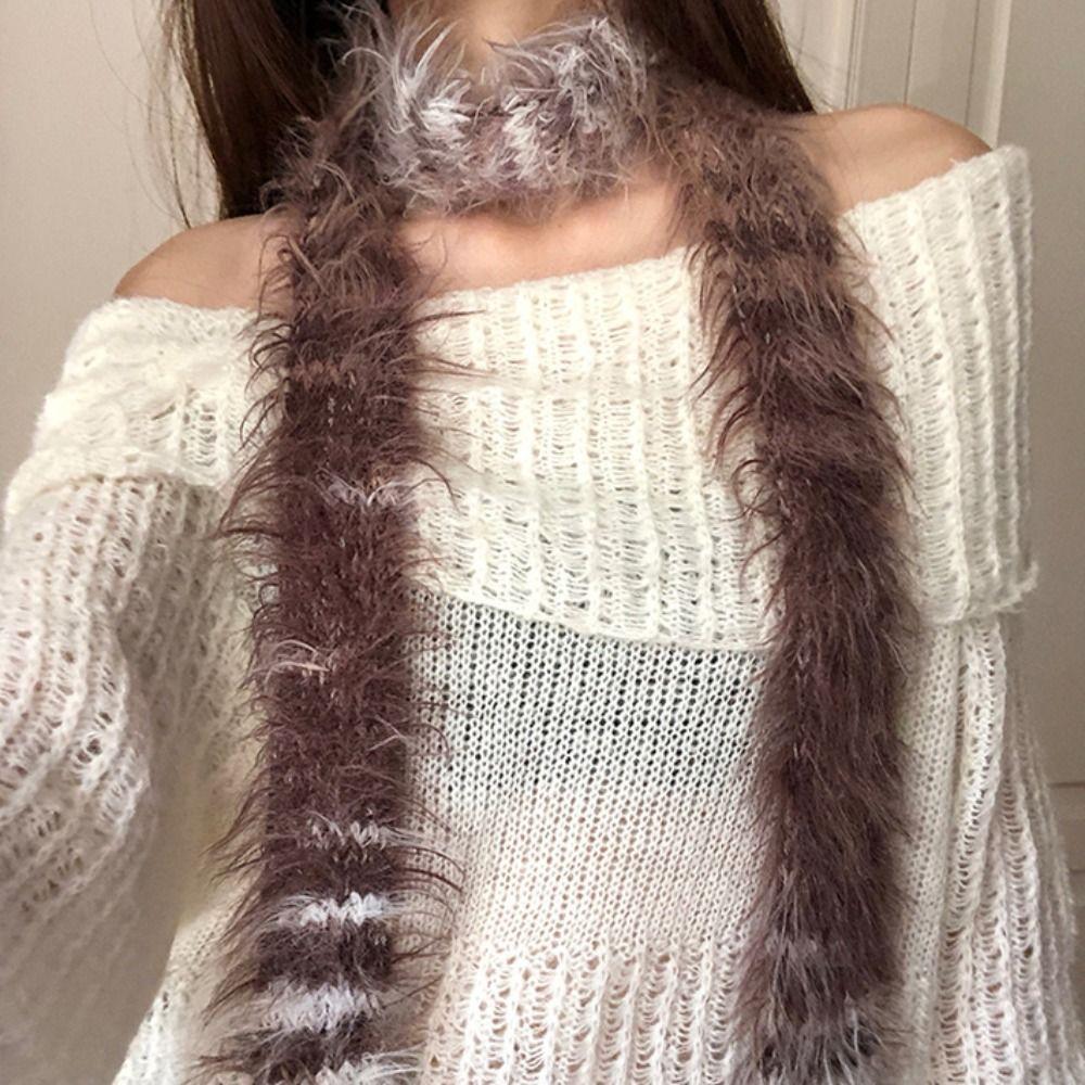 Korean Style Long Narrow Scarves Soft Harajuku Plush Scarf Sweet Y2K Thin Scarf  Girls