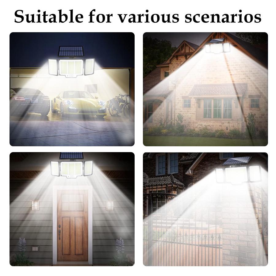 348 LED Motion Sensor Outdoor Light with RC Solar Outdoor Bright 3 Head Solar Flood IP65 Waterproof Security Detection Light