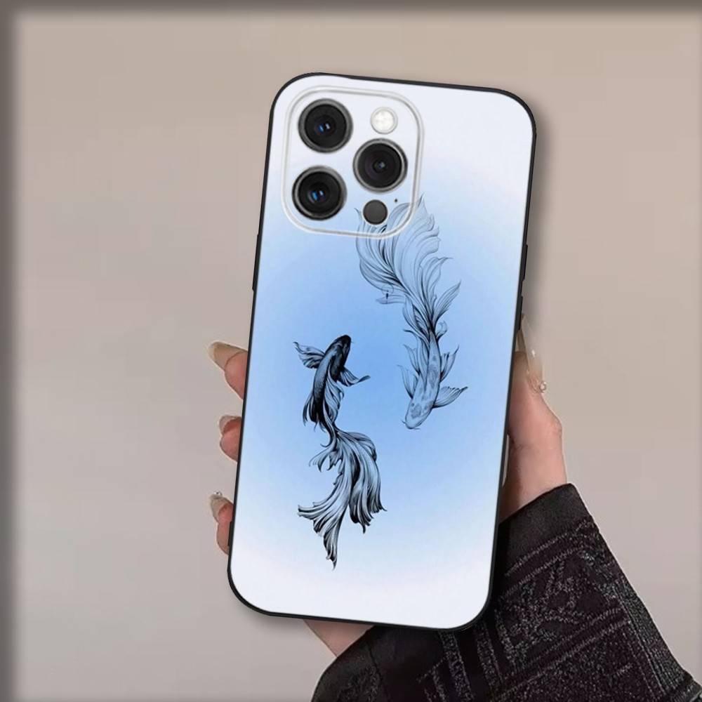 Koi Karpfen Fisch Yin Yang Handyhülle Für iPhone 17,16,15,14,13,12,11,Pro,Max,Plus,Air,X,XS,XR,SE,8,7,Mini,Weiche Schwarze Hülle