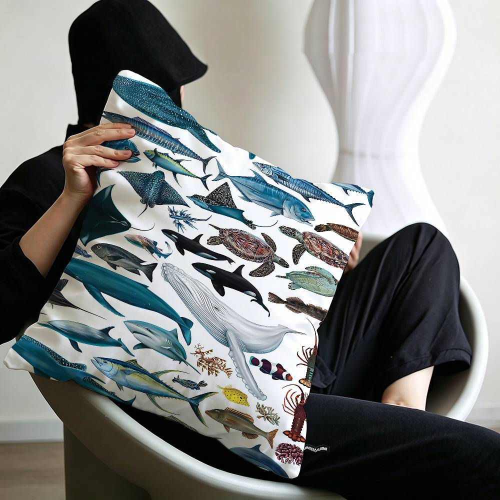Whale And Shark Ocean Animals Personalized picture text home decorative pillows Household Gifts 45x45cm