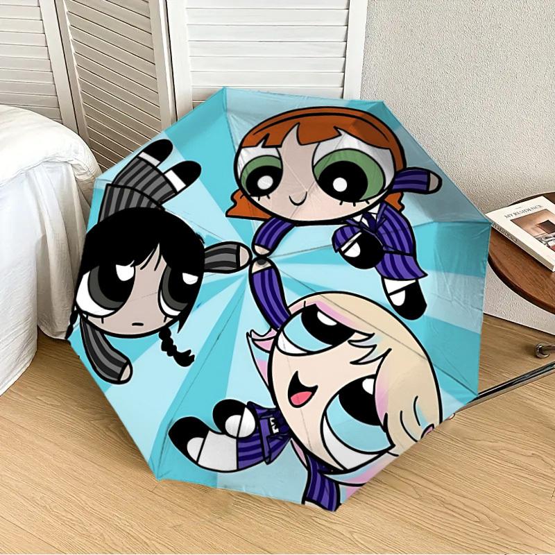 

1pc Powerpuff Girls [Automatic Folding Umbrella] Durable Iron Frame & Rod, Portable Folding, All Seasons, Home Travel Outdoor, Makes a Great Holiday G