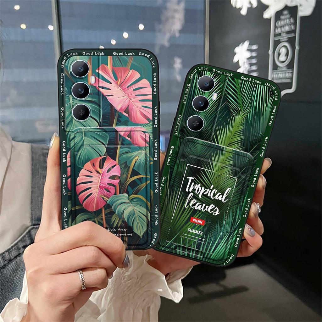 Cartoon Cute Phone Case For Realme C65 TPU Card Slot Graffiti Full Wrap Anti-dust Back Cover Silicone Card Bag Soft Case