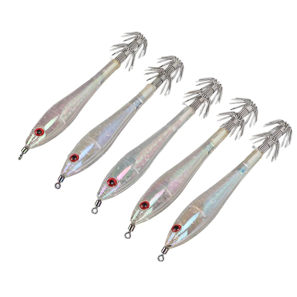 Fishing Gears 5PCS Hard Fishing Lure Simulation Squid False Bait Hooks Artificial Squid Double Hook JigTransparent White
