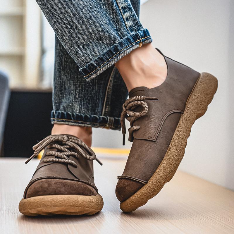 Men’s Retro Low Boots Shoes Fashion Casual Driving Shoes Black Brown Wide Head Shoes Plus Size