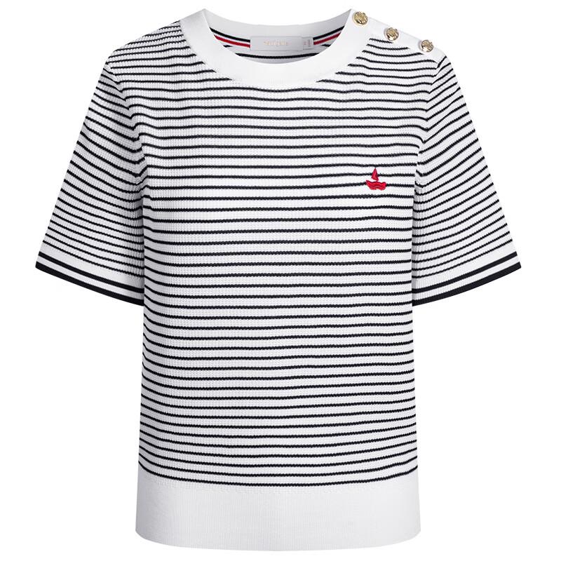 Navigare Women's Textured Striped Knit Short Sleeve T-Shirt