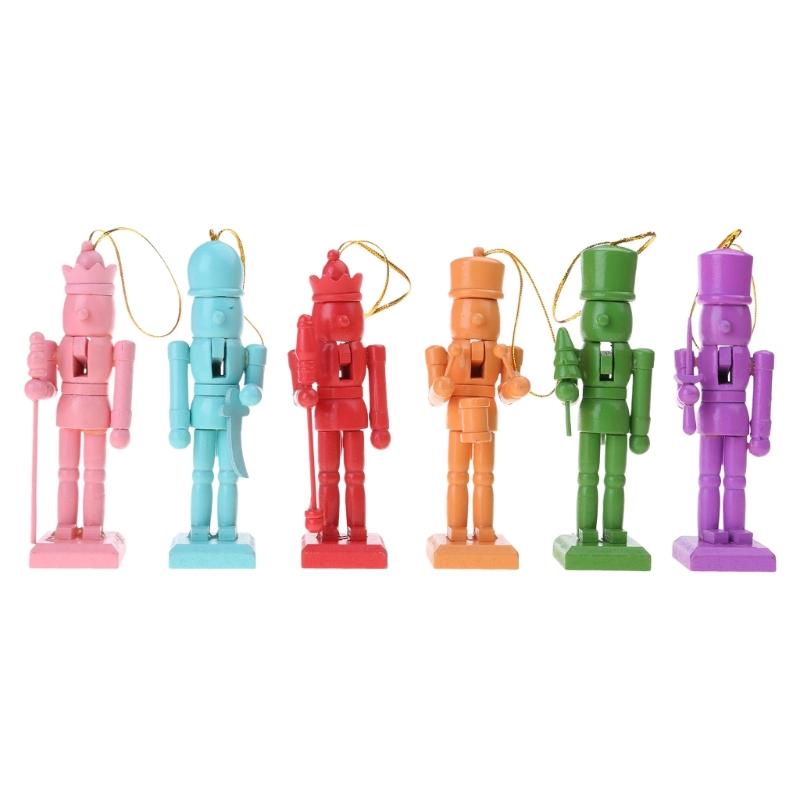 

6 Pieces Nutcrackers Christmas Tree Decorations 12.5cm Holiday Wood Hanging Pendant Colorful Door Embellishments 1
