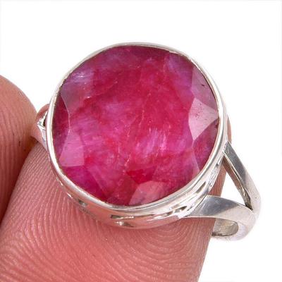 Roter Rubin(Simuliert) Edelstein Handgefertigt 925 Sterlingsilber Schmuck Ring S.8 H2A60
