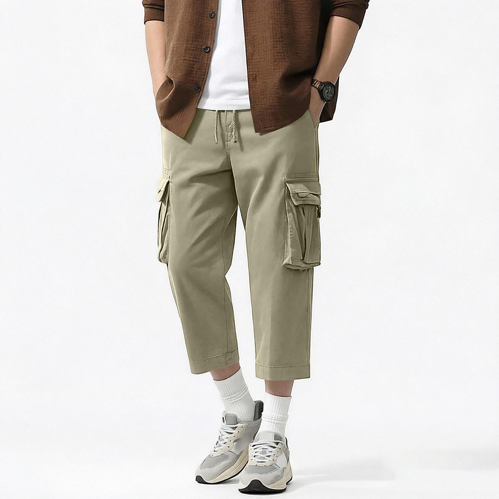 Men s Workwear Cropped Pants, Relaxed-fit Straight-leg Trousers 30 хаки