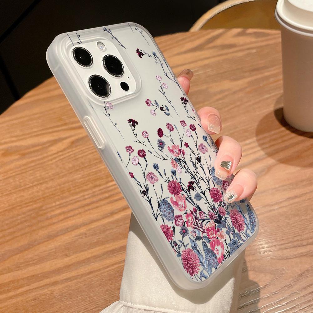 Pouzdra na mobilní telefon pro iPhone 11 13 15 Pro Max 12 14 Pro Max Pouzdro iPhone 16 15 Plus 13 Pro 12 Matná textura Malované kreslené květiny