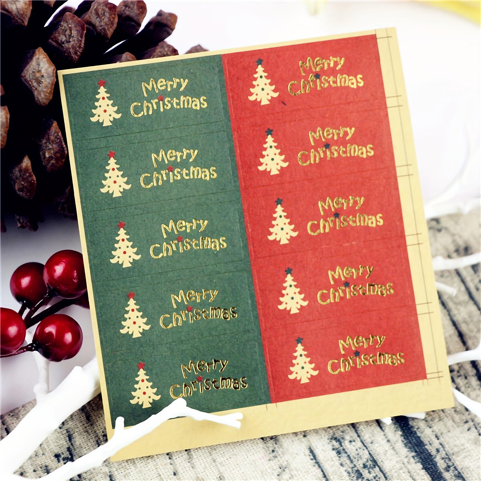 50 pcs Christmas Tree Golden Foil Stickers with Merry Christmas Text - Holiday Labels for Gift Wrapping, Cards, Scrapbooking