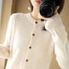 Damen Cardigan mit langen Ärmeln Rundhalsausschnitt Eleganter Strick Cardigan Pullover Einfarbige Einreiher Frühling Herbst Oberbekleidung