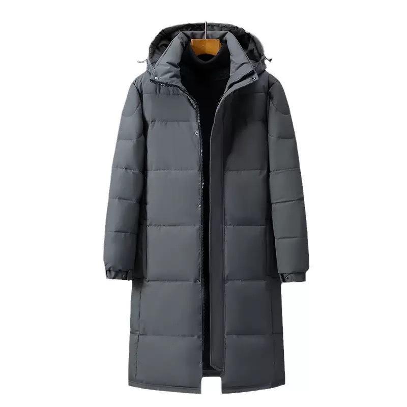 Men's Winter Hooded Long Duck Down Coat - Windproof and Warm for Outdoor Casual Wear