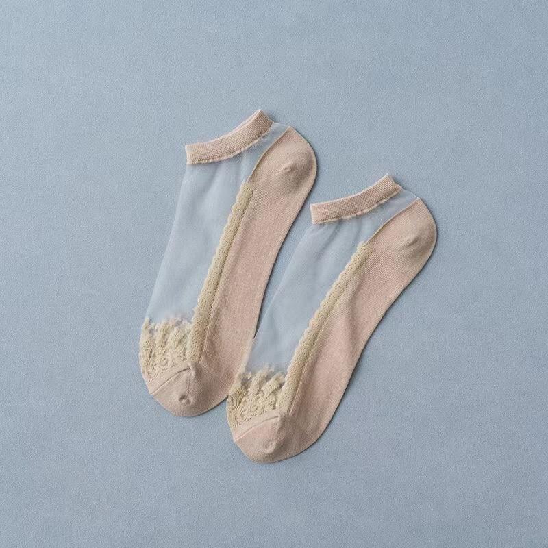 Women Socks Summer New Flower Lace Ankle Socks Soft Silk Thin Transparent Solid Cute Lolita Socks