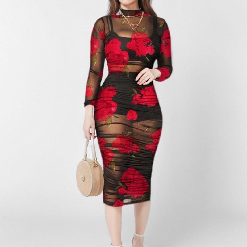 

Новий літній жіночий одяг Елегантна та модна сексуальна сукня з принтом M червоний