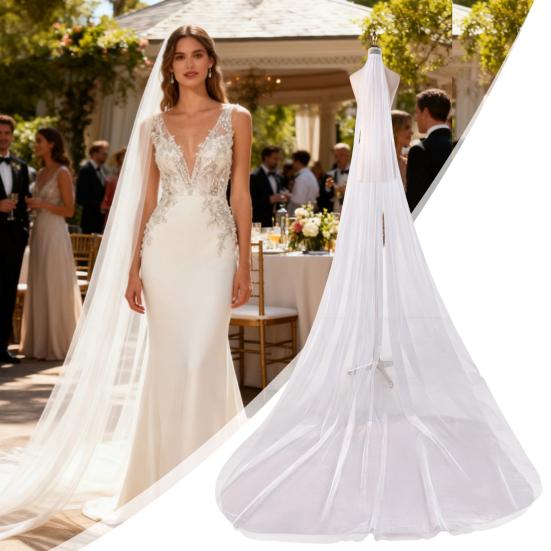 Bridal Veil with Hair Comb Double Layer Long Style Scalp-friendly Wedding Veil Soft Drooping Bridal Veil