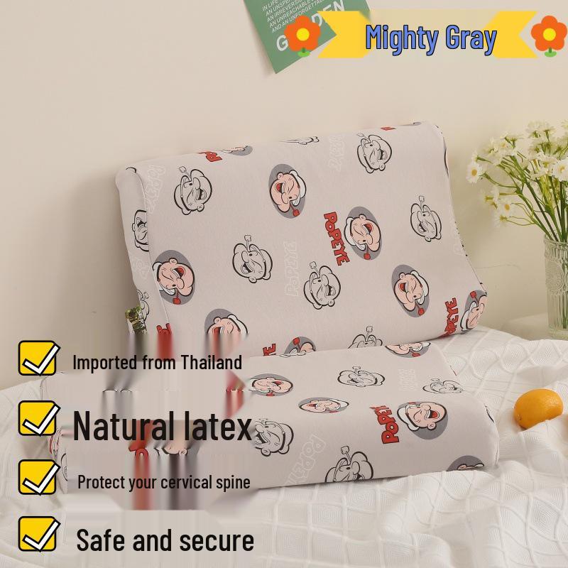 Thailand Latex Pillow Core for All Seasons – Cartoon Design with Cotton Knitted Pillowcase for Students and Babies