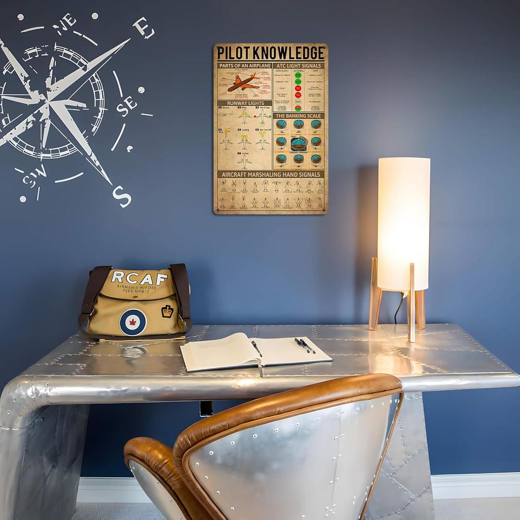 NEGLAI Vintage Aviation Decor Pilot Knowledge Metal Signs Cool Airplane Art Wall Decor Air Plane Decorations for Boys Room Pilot Gifts for Aviation