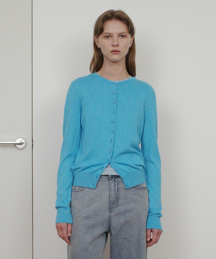 En Or Cotton Basic Round Cardigan - Blue