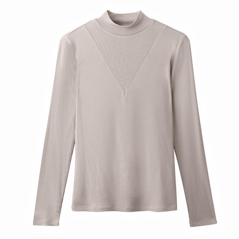 Mid Autumn Splicing Half High Collar Solid Color Long Sleeve T-shirt for Women Bottom Shirt