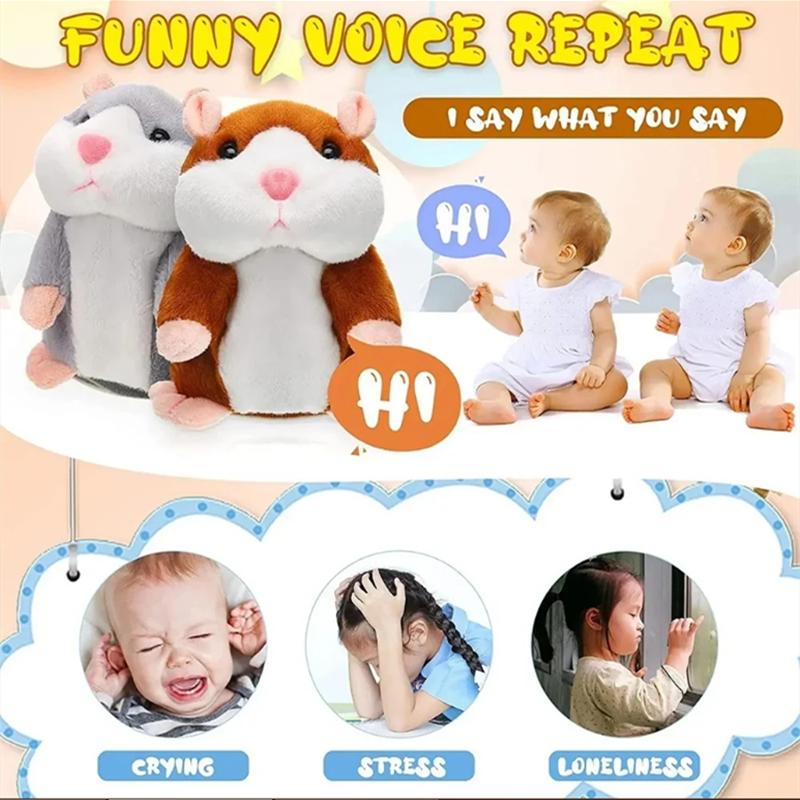 Hamster Learn To Imitate Talking,Funny Animal Plush Toy Talking Nod Hamster Doll Soothing Crying Baby Toy Kids Gift
