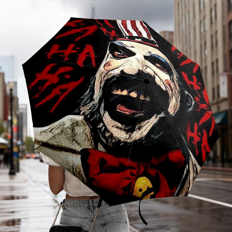 Horror Clown Laughing Umbrella 8-Frame for Travel, camping, Casual Lightweight Portable Umbrella, Essential for every family Holidays Birthday Gift