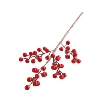 DIY Red Berry Branche Realistic Snow Frosted Artificial Holly Berries Reusable Wreath Decor Fake Plant Wedding Decoration