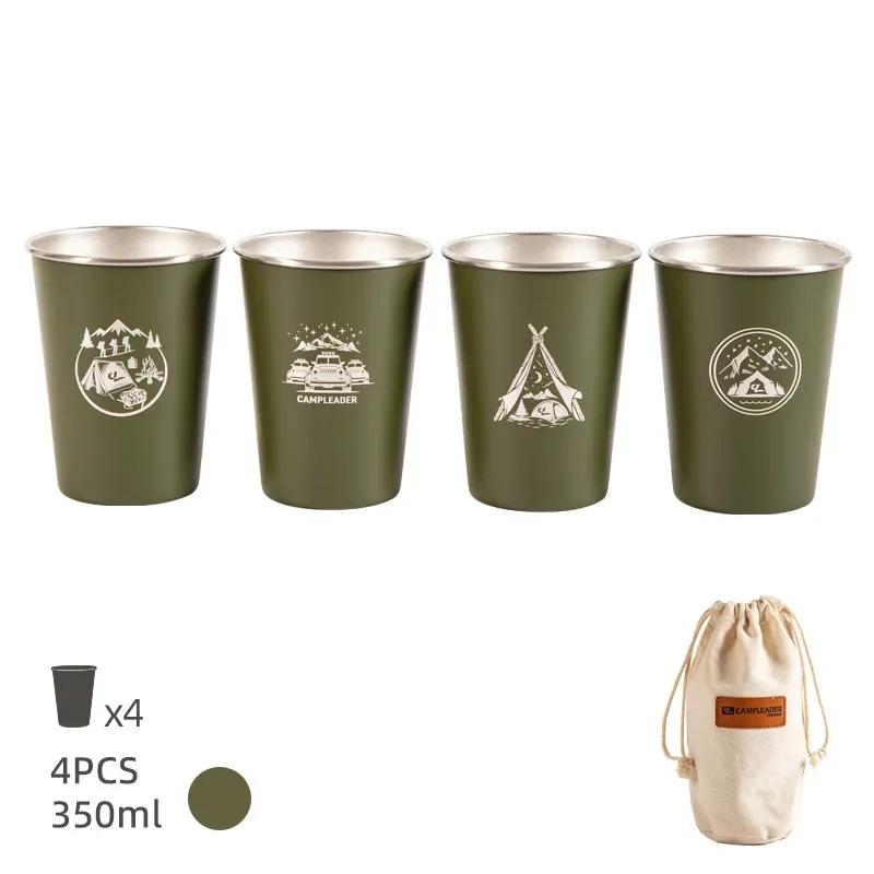4Pcs/Set Outdoor Camping 304 Stainlesssteel Beer Cup Coffee Cup Mug with Storage Bag Silicone Cup Sleeve Original Mugs Tableware