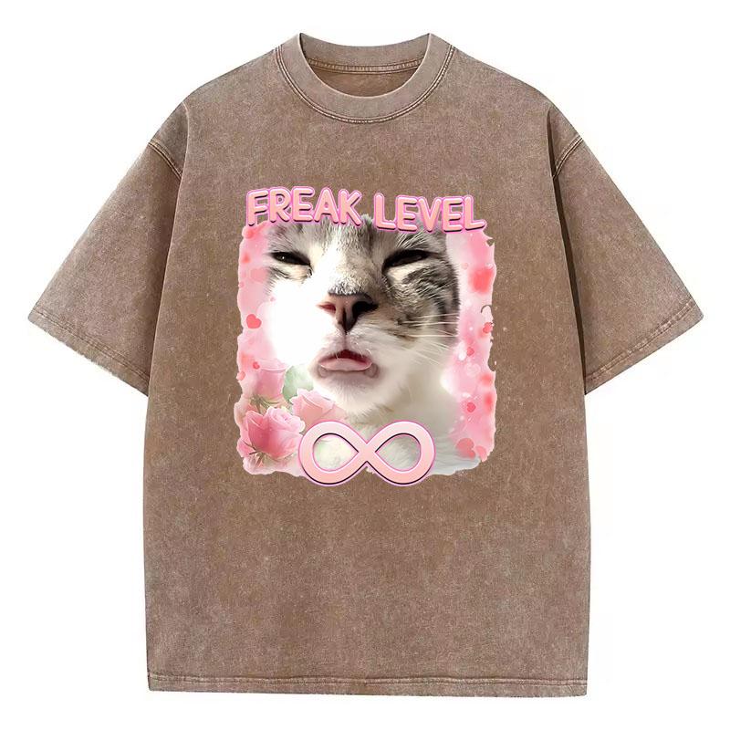 Y2k T Shirt Vintage Washed Cotton T-Shirt Funny Meme Cat Graphic Tee Casual Streetwear Spring Summer Clothing