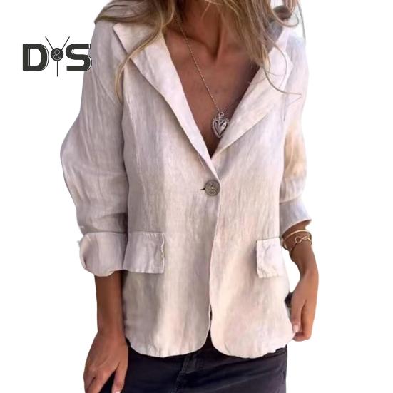 

Женский пиджак с V-образным вырезом и лацканами, длинный рукав, однотонный пиджак, весна-осень, однотонный пиджак с клапанами, деловая верхняя одежда L хаки